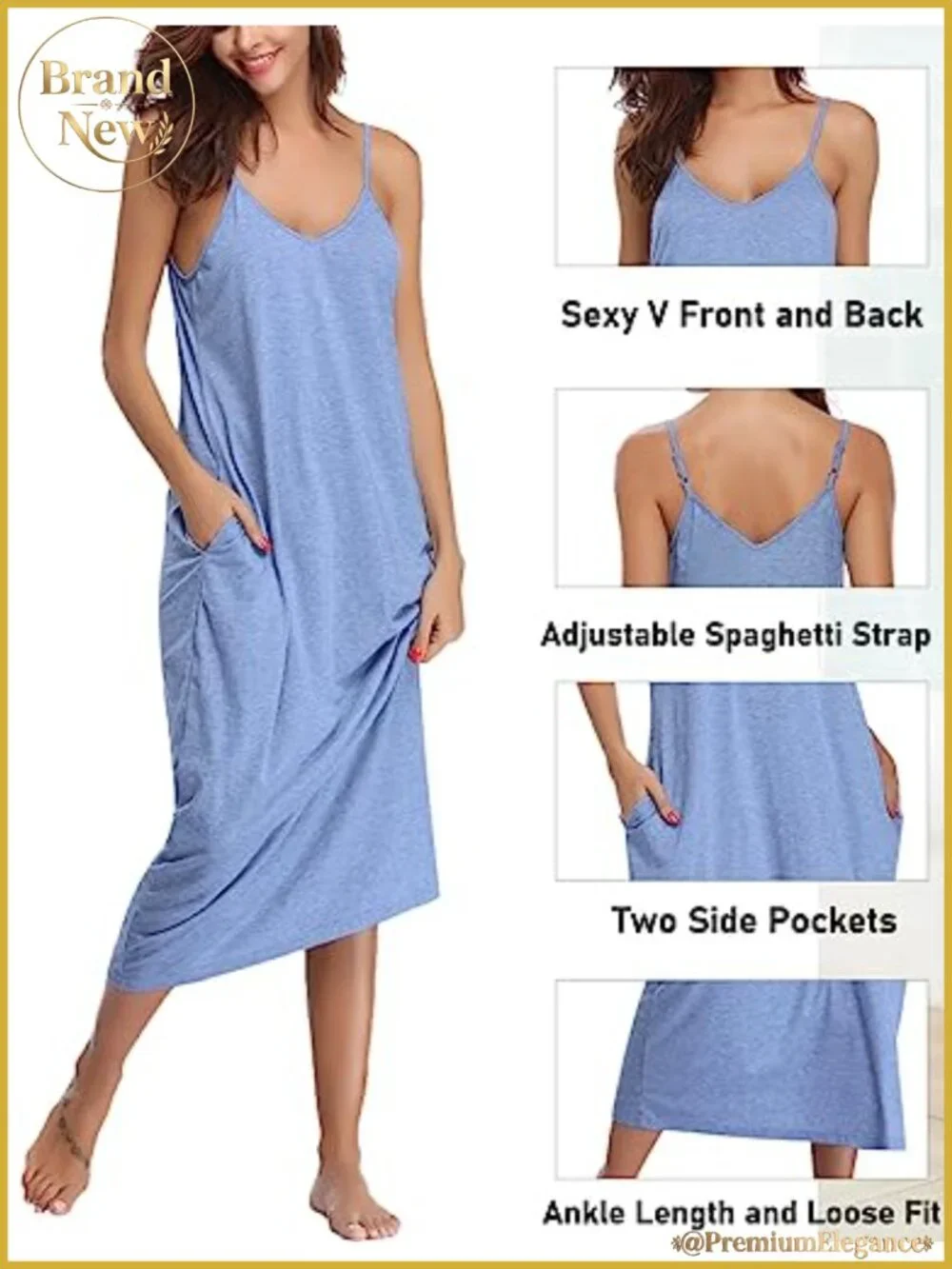 Women's Cotton Sleeveless Nightgown Long Sleep Dress with Pockets